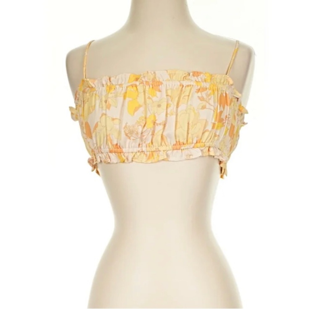 RESA Yellow Floral Smocked Crop Top